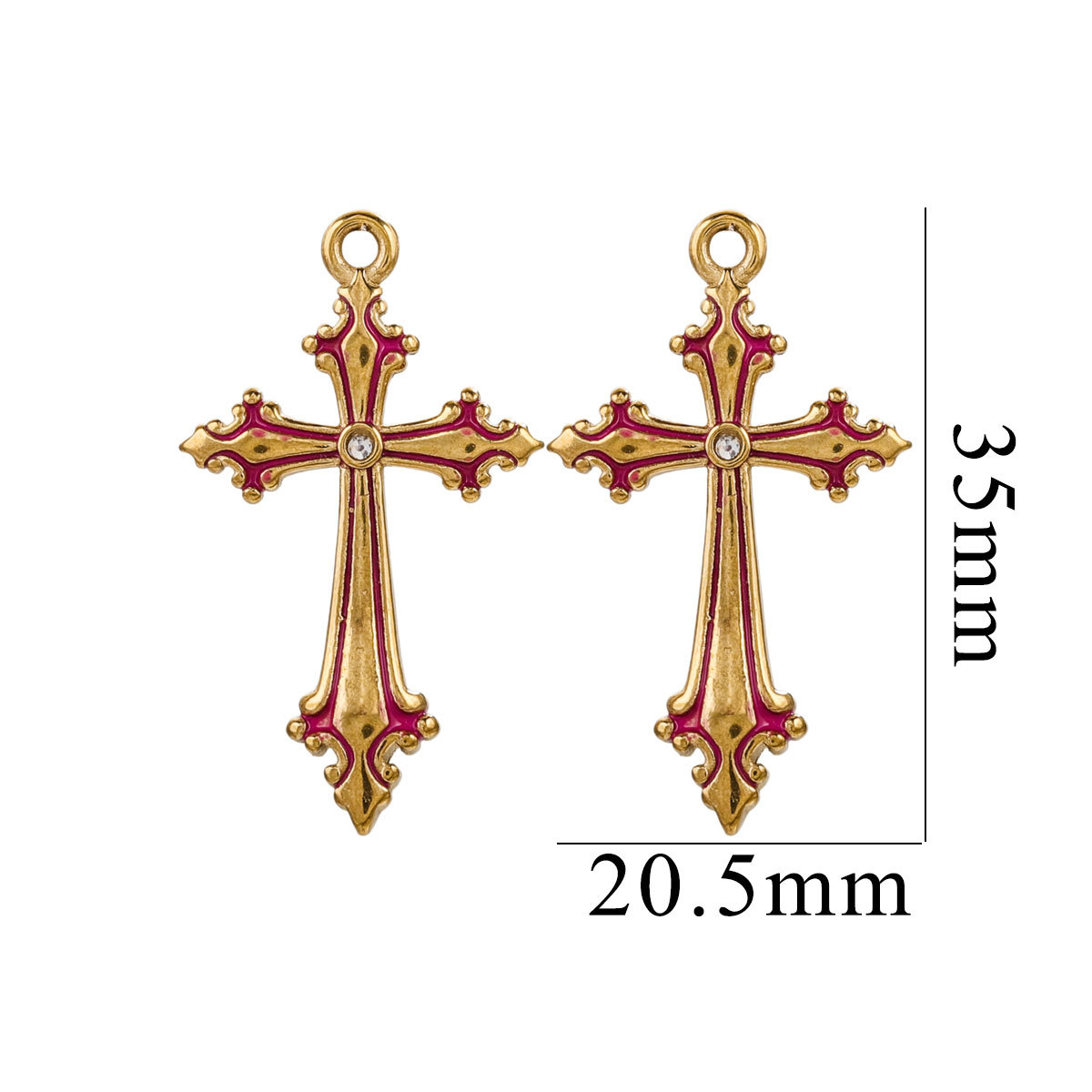 Red / 1 Piece Classic Retro Style Cross Shape Stainless Steel  Gold Color Women's Pendant Picture18